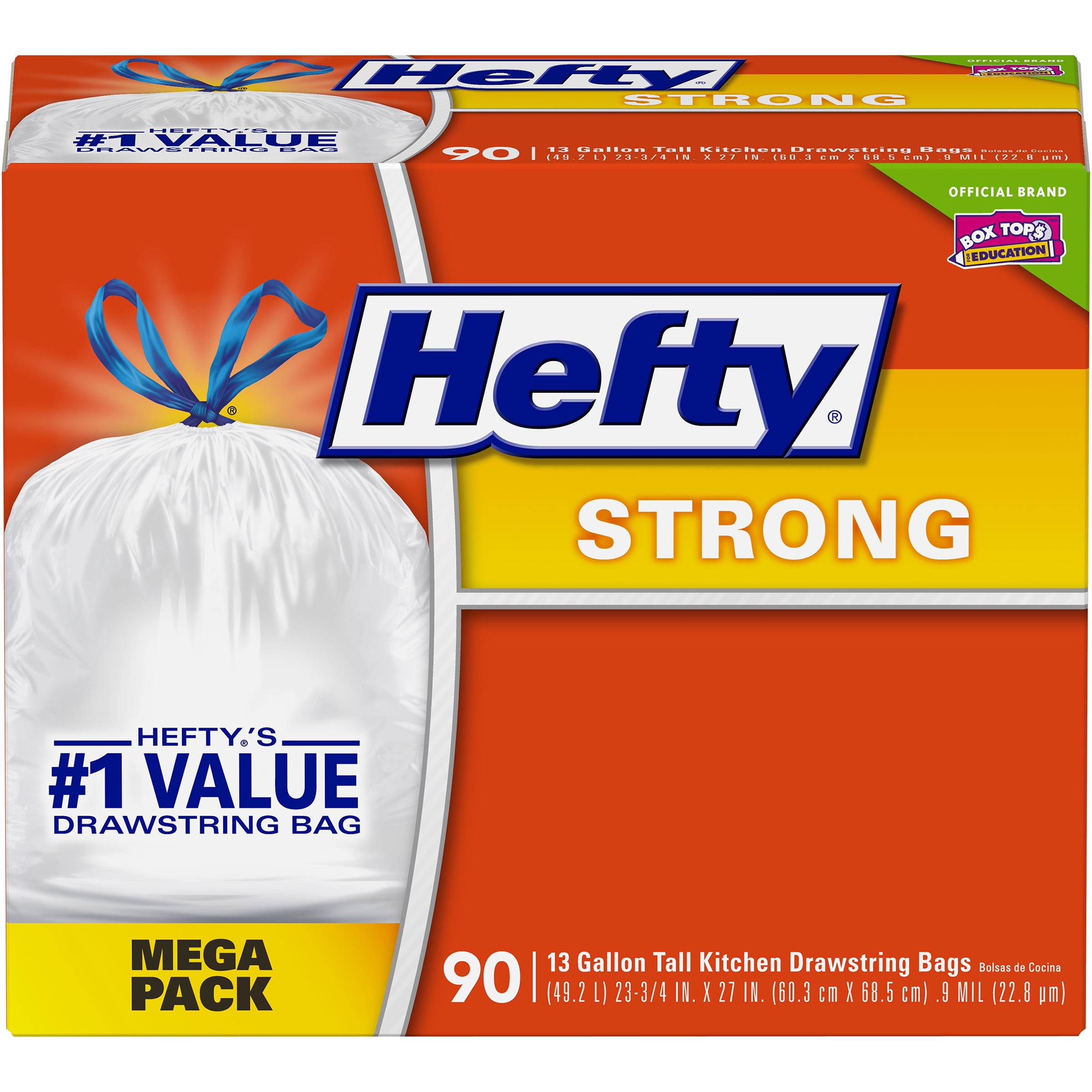 Hefty Strong Tall Kitchen Drawstring Trash Bags 13 Gallon 90 Count 