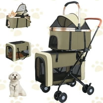 MINGYI 3-in-1Double Pet Stroller,Foldable Portable Pet Travel Strolling Cart for Medium Small Dogs Cats, up to 50lbs(Dark Green)
