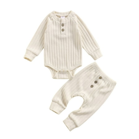 

Canrulo Newborn Baby Boy Girl Fall Winter Clothes Long Sleeve Thick Knit Romper Long Pants Infant Outfits Apricot 0-3 Months