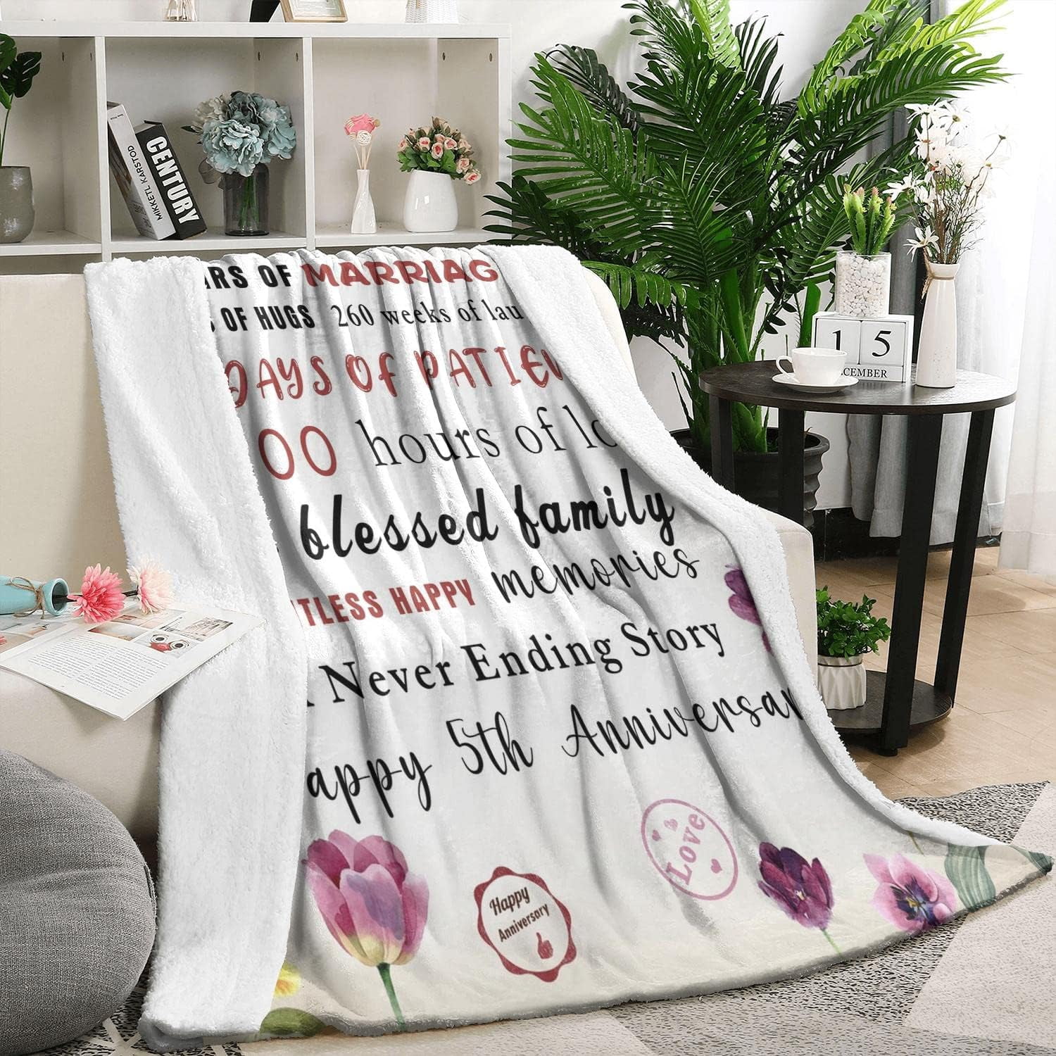 Gifts for 5th Anniversary Blanket, 5 Year Wedding Anniversary Couple Gifts for Dad Mom Grandparents-Blanket for Couples, Valentine, Birthday, Soft and Cozy Throw Blanket 60x80 Inch