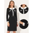 thumbnail image 2 of Vestido de mujer elegante Allegra K con cuello en contraste y manga larga por debajo de la rodilla Negro S, 2 of 4