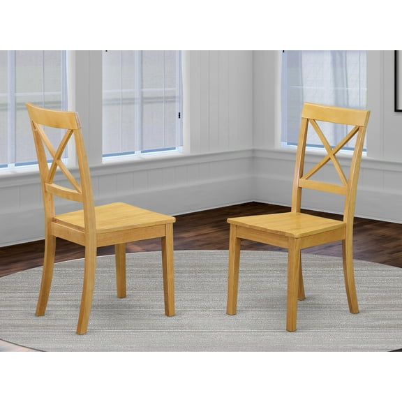 East West Furniture Boston 11" Wood Dining Chairs in Oak (Set of 2)