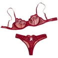 thumbnail image 2 of Floral Embroidered Bra Set for Women, See Through Mesh Bras and Lightweight Briefs, Ladies Elegant Everyday Bra(Wine,M), 2 of 4
