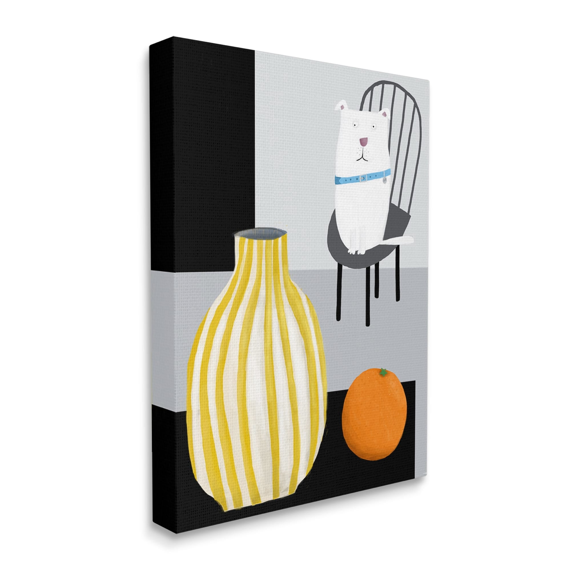 Stupell Industries White Dog Sitting Vase Still Life Animals & Insects Painting Gallery Wrapped Canvas Print Wall Art