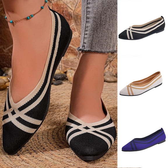 FRSASU Women's Flats Shoes Pointed Toe Knit Ballet Comfortable Dressy Slip On Flat Classic Ballet office Work Shoes Purple