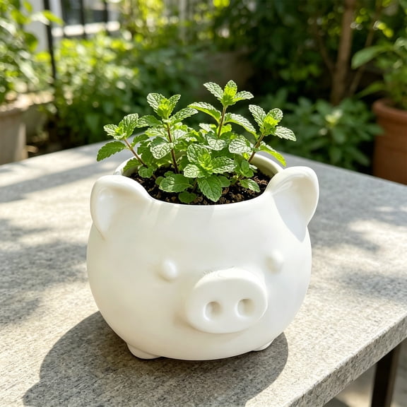 Pig Planter Pot With Drainage Hole, Cute Animal Succulentes Planter Decorative Flower Container, Mini Indoor Plant Pot for Desk Windowsill Office Cactus Herb Home Decor