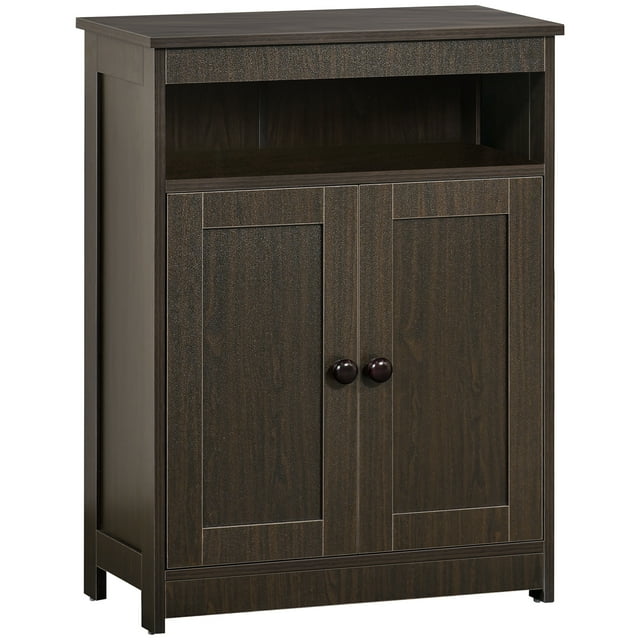 HOMCOM Armoire de Salle de Bain, Armoire de Rangement Autoportante avec Étagère Ouverte et Portes Shaker, Armoire d'Accent, Buffet avec Étagère Réglable, Marron