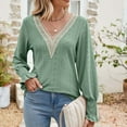 thumbnail image 6 of Baqcunre Long Sleeve Shirts For Women Womens Long Sleeve Tees For Womens V Neck Lace Patchwork Long Sleeve Casual Shirts Blouses Tops Womens T Shirts Womens Blouses Green XL, 6 of 9