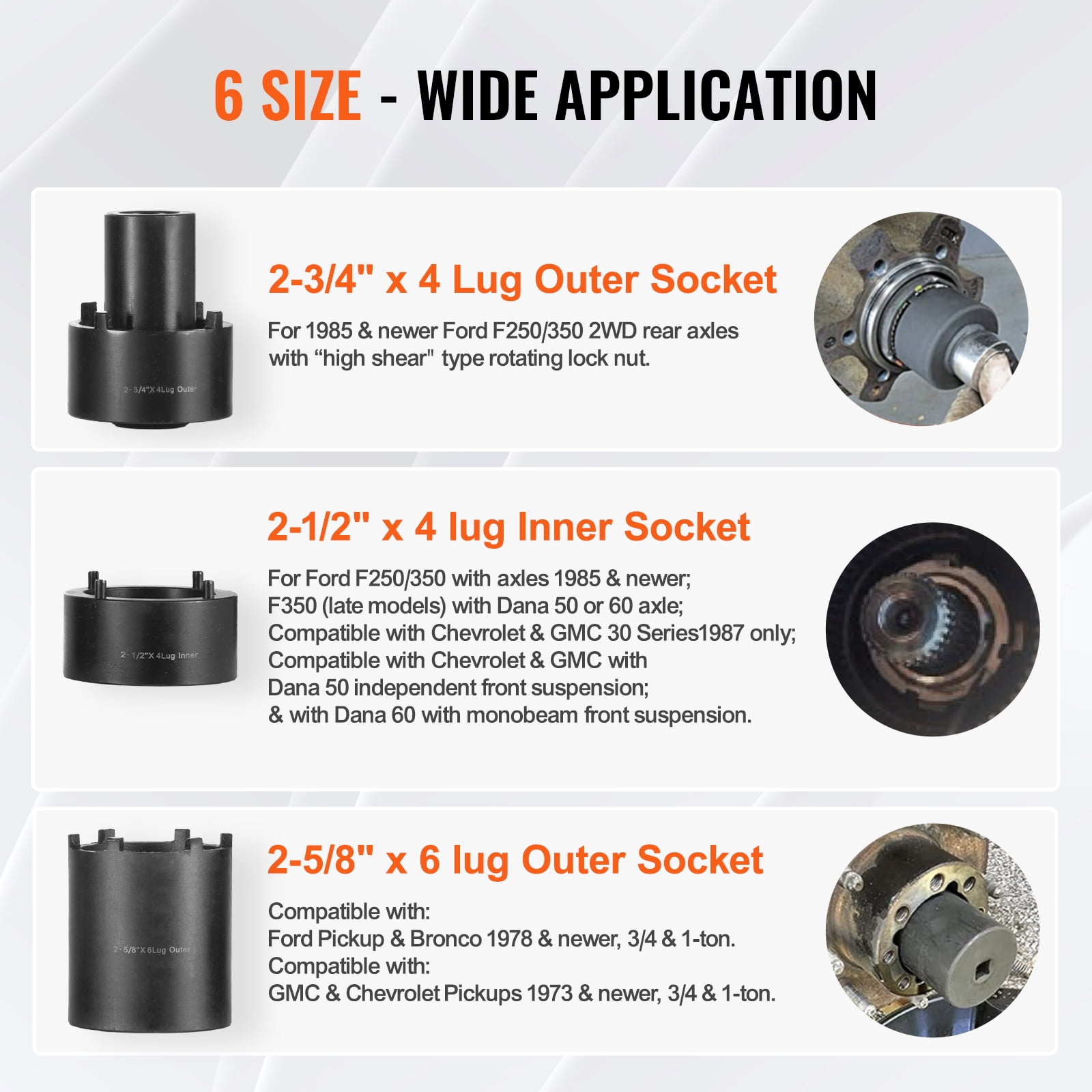 KFFKFF Axle Hub Nut Socket Set, 6 Pcs, 1/2 inch Drive, Compatible with Toyota, Ford, GM, and 4WD Vehicles, Includes Storage Case for Easy Axle Nut Removal