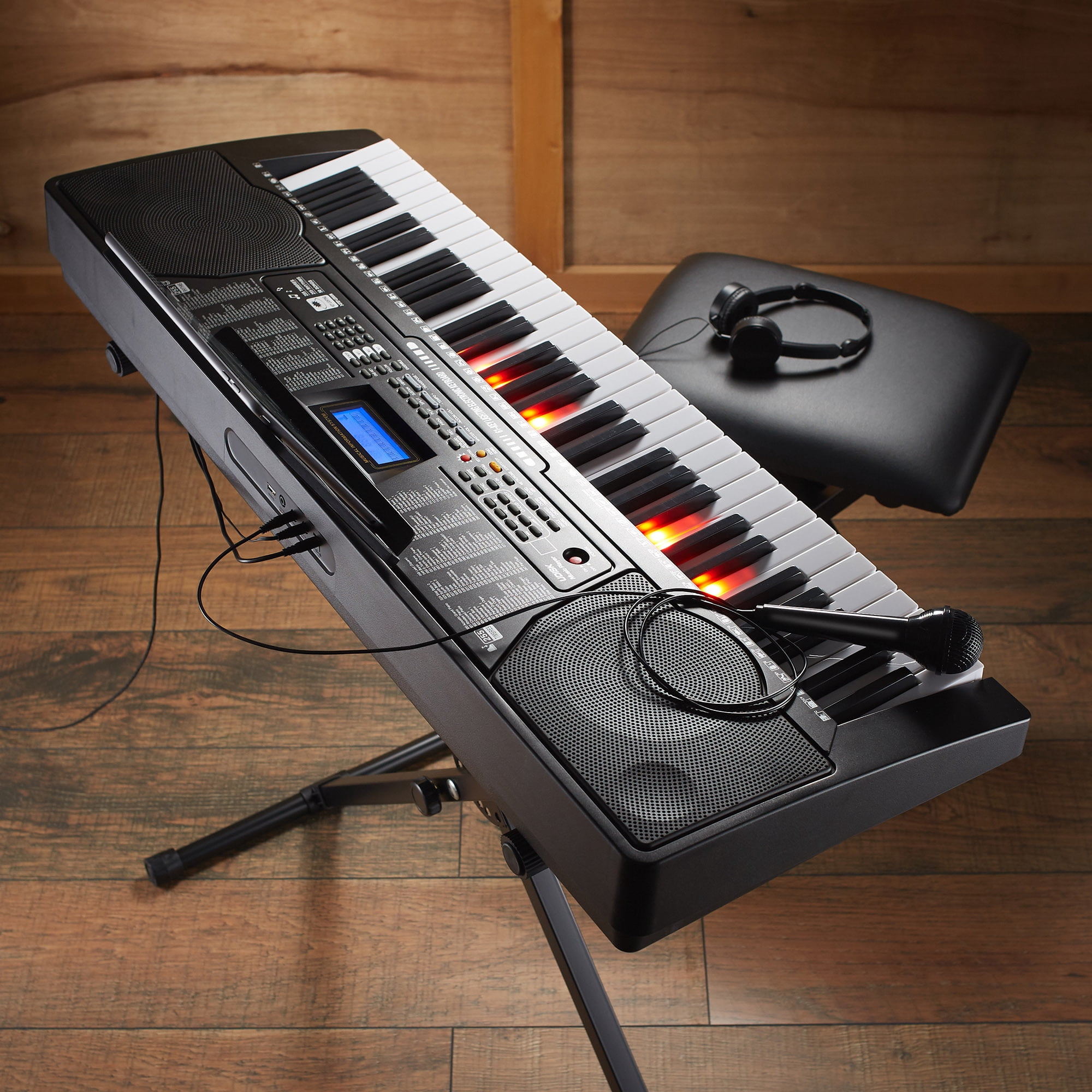 Ashthorpe 61-Key Digital Electronic Keyboard Piano with Full-Size Keys Light Up for Beginners with Stand & Bench