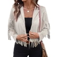 thumbnail image 2 of Chaquetas de Mujer de Piel Sintética de Ante con Flecos y Forro. Abrigos Cortos con Flecos. Imprescindibles de de Otoño. Beige L, 2 of 10