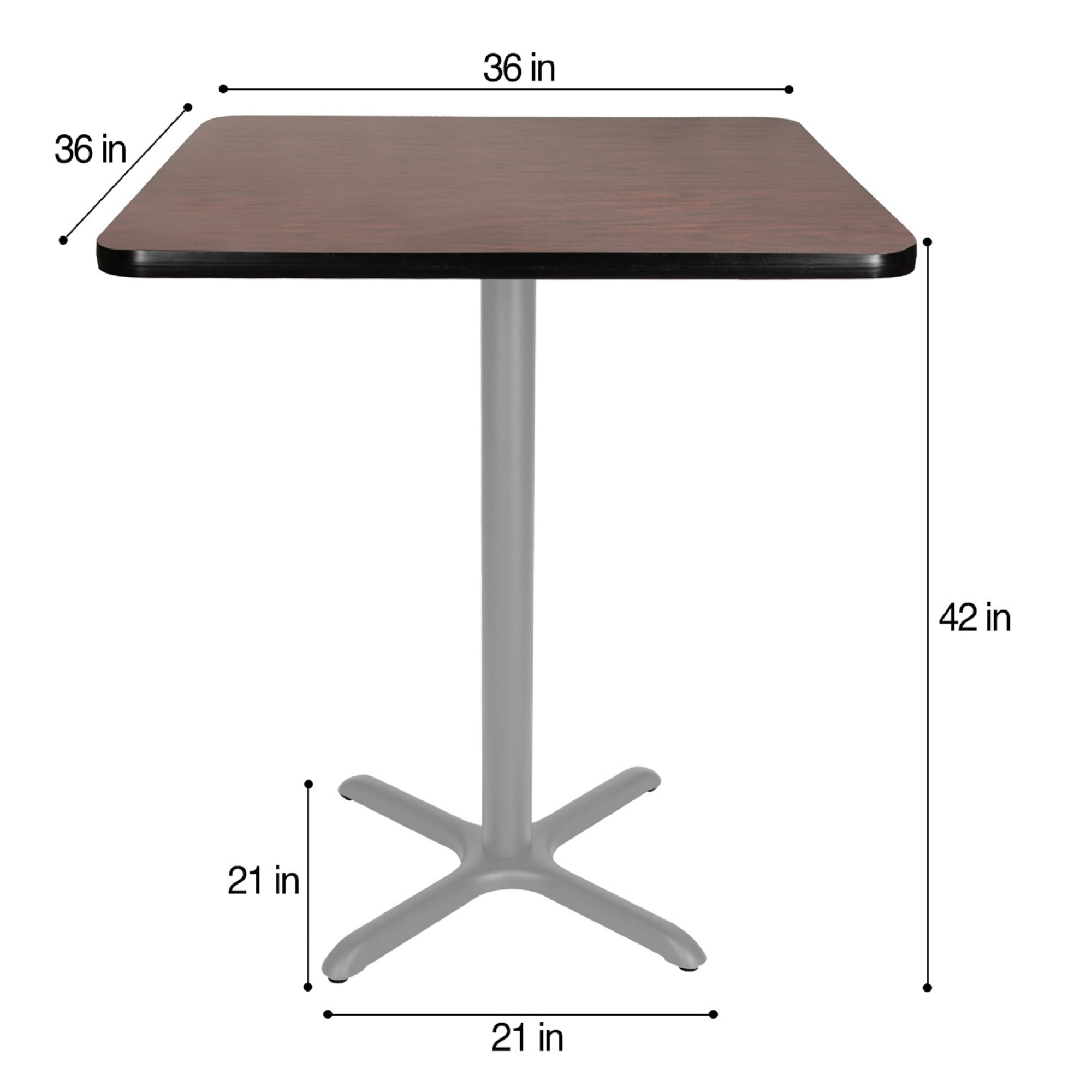 Hampden Furnishings Bennet Collection 36-Inch Square Cafe Table with X Base, Steel Frame, Mahogany Top