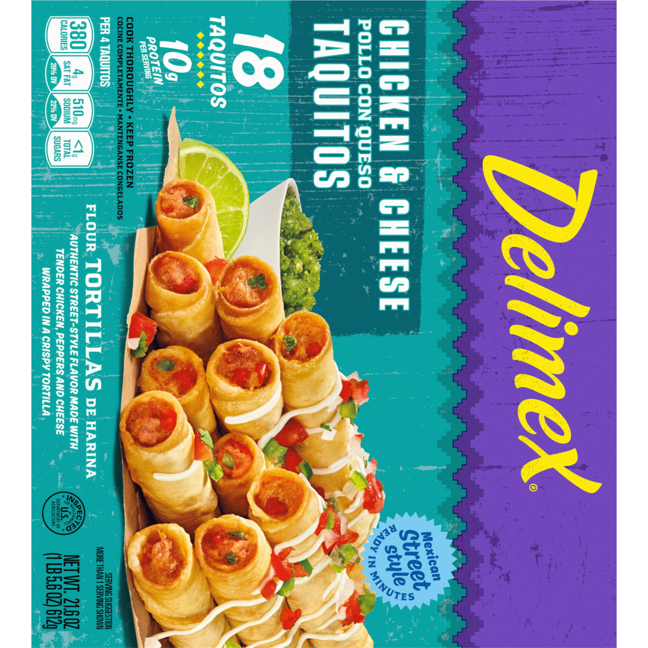 Delimex Chicken & Cheese Taquitos Frozen Snacks, 18 Count Box