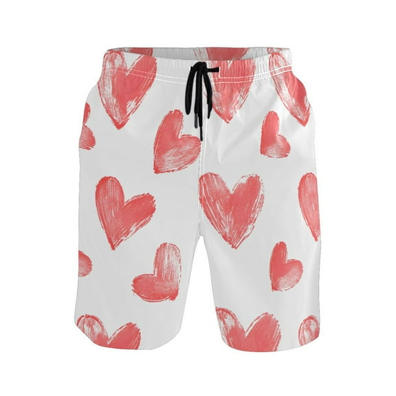 joogoo Men's Swim Trunks Red Hearts Beach Shorts with Pockets M