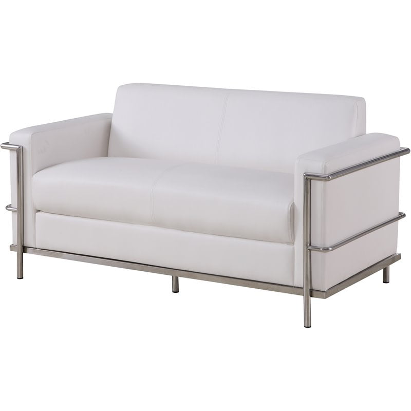 Modern Faux Leather Loveseat, White Faux Leather Loveseat