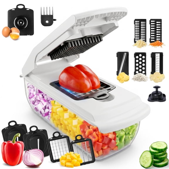 Honhorrs Vegetable Chopper Mandoline Slicer with Container, 18 in 1 Food Chopper for , Onion Chopper, Veggie Cutter for Salad, Kitchen Gadgets Accessories Essentials, White