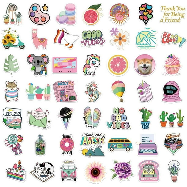 50 Pcs Stickers, Kawaii Aesthetic Sticker Set, Cute Graffiti Waterproof  Vinyl Stickers For Cell Phone, Laptop, Water Bottle, Suitcase, Skateboard