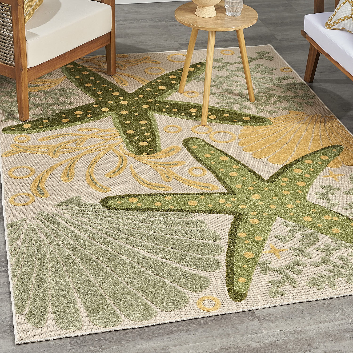 Nourison Aloha Nature Indoor/Outdoor Green Yellow 6' x 9' Area Rug (6x9)