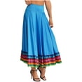 thumbnail image 7 of Aislor Women's High Waist Colorful Stripe Hem Skirt Embroidered Ballroom Dance Folk Dancing Clothing Sky Blue 87cm L, 7 of 7