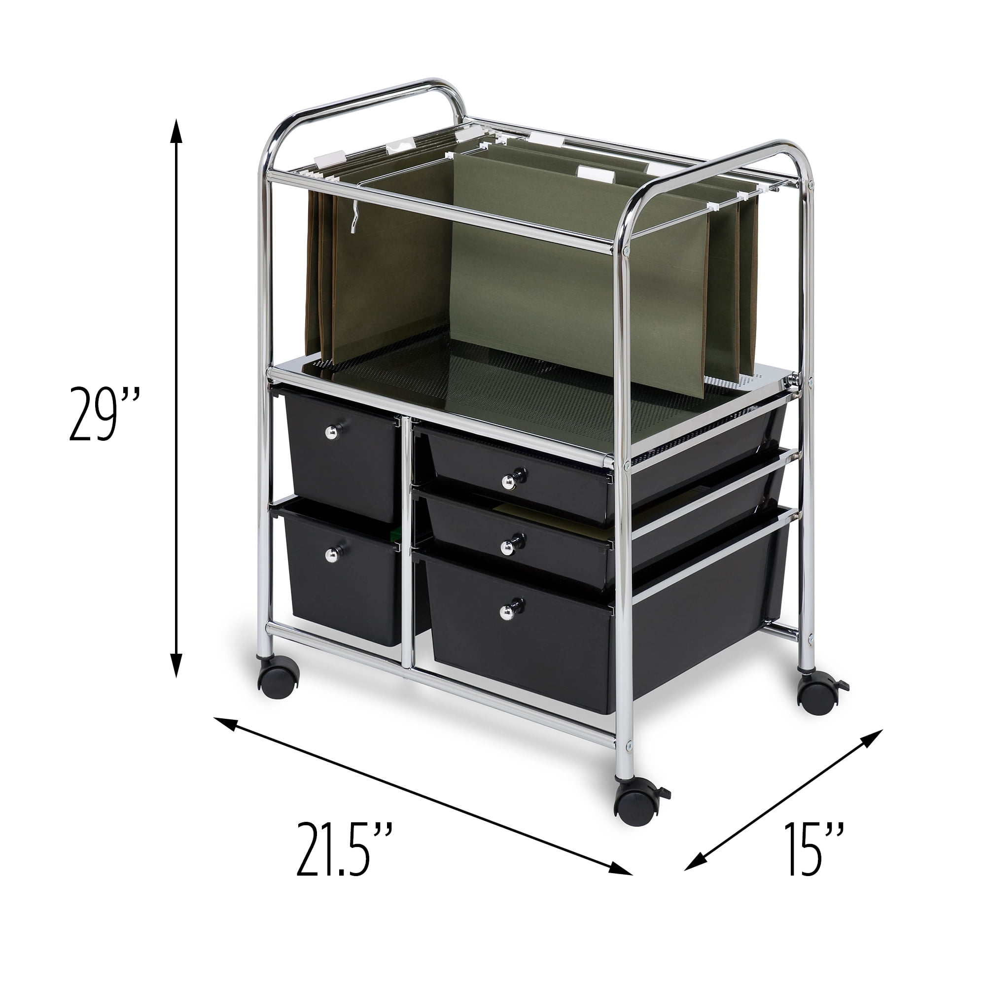 Honey Can Do 5 Drawer Hanging File Rolling Cart Chrome Black