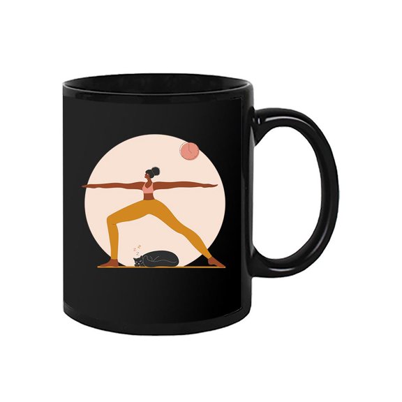 Stretching Woman Sleepy Cat Mug - Image by Shutterstock,