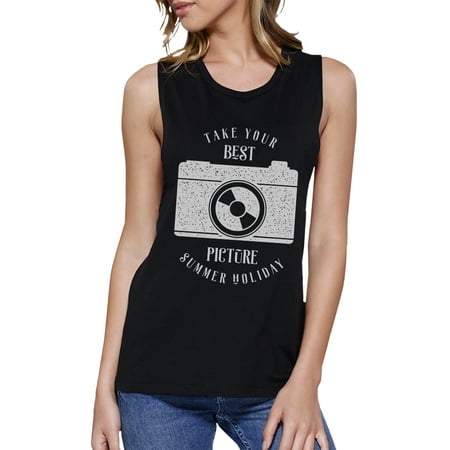 Best Summer Picture Black Graphic Muscle Tank Top For Women