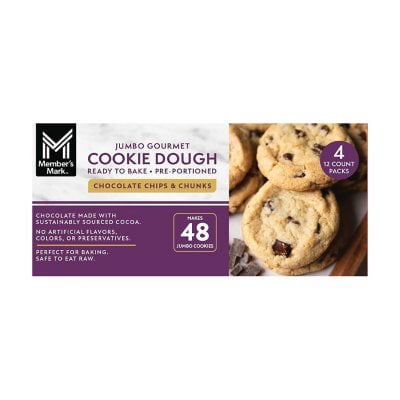 Members Mark Jumbo Gourmet Chocolate Chip and Chunk Cookie Dough, 16 oz., 4pk