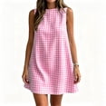 thumbnail image 5 of ClodeEU Women's Plaid Crewneck Sleeveless Dress with Back Zipper ,Casual Summer Midi Dress Pink,Women's Plus M, 5 of 8