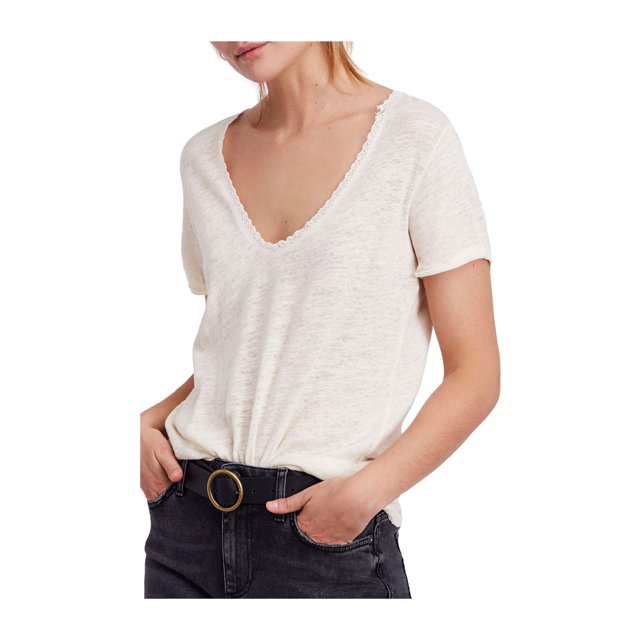 Free People Womens Saturday Basic T-Shirt ivory XS