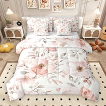 Manfei Colorful Country Floral 7 Pieces Bedding Comforter Set,Rustic Natural Plant Full Bedding Set,White Pink Fitted Sheet Flat Sheet For Girls Kids,Super Cozy Room Decor Reversible