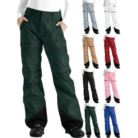 Xdegoge Waterproof Snow Pants Women Windproof Color Block Button Lightweight Snowboarding Ski Wear Sports Thin Snowpants with Pockets