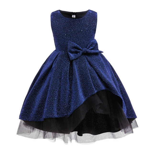 HXWCHs Robe de Fête Scintillante Sans Manches à Étages avec Ourlet Queue de Poisson pour Filles, Robe d'Été pour Spectacle et Fête, Bleu, 11-12 Ans