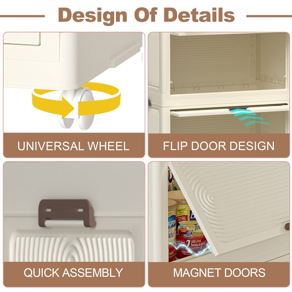 Portable Wardrobe Closet with Magnetic Doors, 4 Cubes & Hanging Rod, Storage Organizer for Clothes, 10 Hangers Included, White