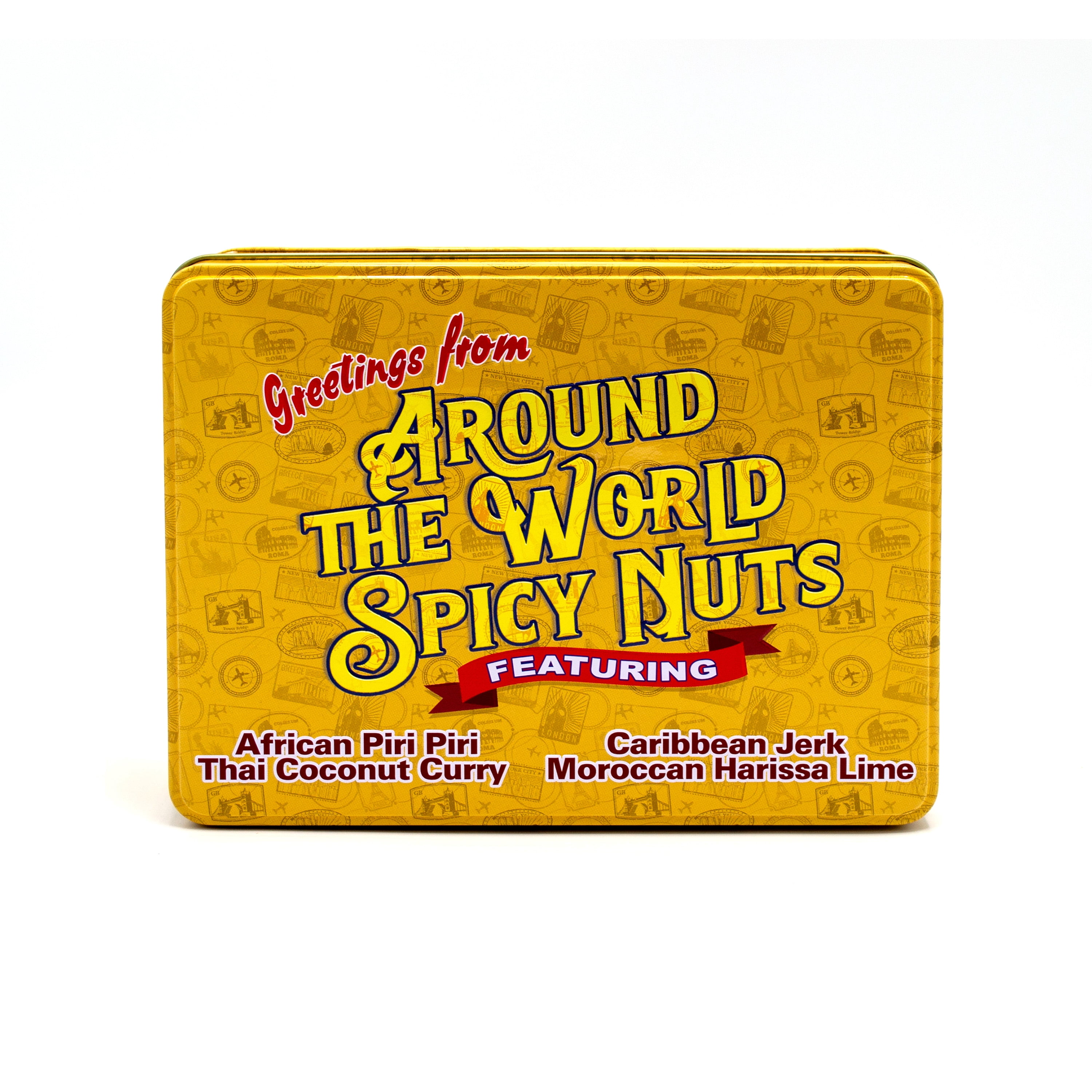 Sugar Plum Chocolates Around the World Tin Spicy Mixed Nuts Snack Assortment 4 Count 12 fl oz - Father's Day Gift