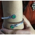thumbnail image 5 of Sunsoul By Touchstone Indian Bollywood Handcrafted Exemplary Dotted Braids Green Onyx Designer Jewelry Openable Bracelet In Oxidized Silver Tone For Women, 5 of 6