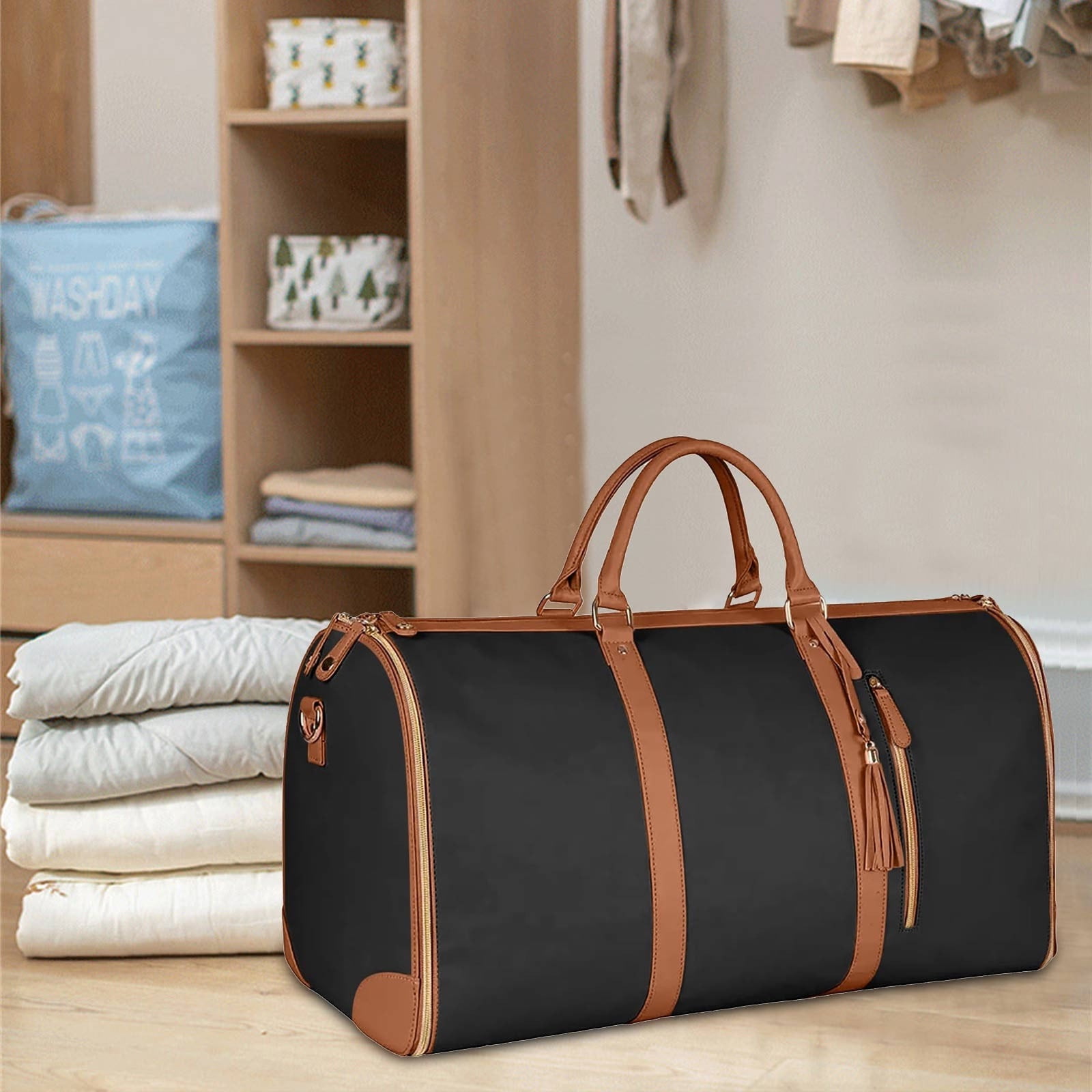 TERGAYEE Carry On Garment Bag,Leather Convertible Garment Duffle Bags for Travel Suit Bag for Hanging Clothes Long Dresses Women's Day Gift for Her