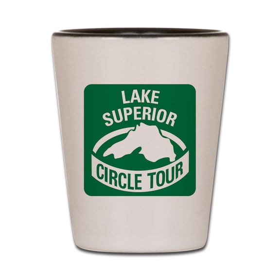 CafePress - Lake Superior Circle Tour - White/Black Shot Glass, Unique and Funny Shot Glass