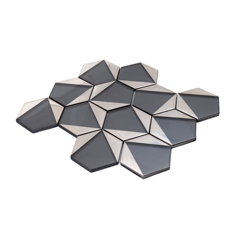Mirari 9x11 in. Gray Glossy Glass 3D Trapezoid Mosaic Wall Tile (3.28 sq ft/case, 5-Pack)