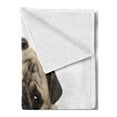 thumbnail image 2 of Pug Soft Flannel Fleece Throw Blanket, 9 Months Old Pug Puppy Lying Around Pet Funny Animal Domestication Print, Cozy Plush for Indoor and Outdoor Use, 50" x 70", Pale Brown Black, by Ambesonne, 2 of 5