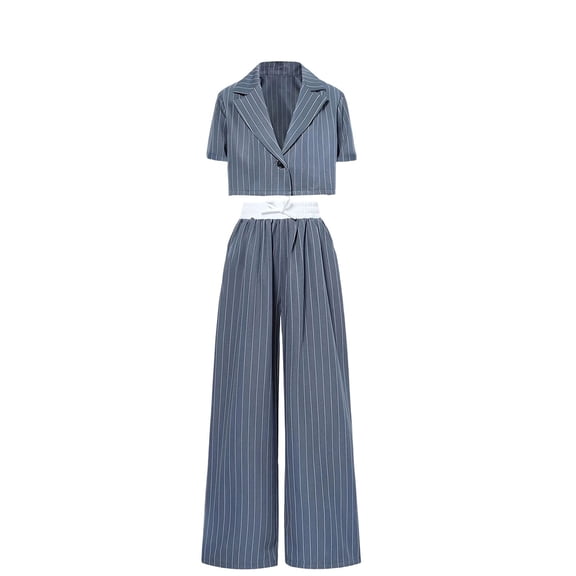 Tiijoy Girls Outfits Striped Cropped Short Sleeve Shirt Pants Suit, Sizes 11-12