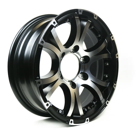 Viking Series Machined Lip and Face Gloss Black Aluminum Trailer Wheel with Black Cap - 15