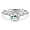 thumbnail image 3 of Gem Stone King 10K Two Tone Gold Sky Blue Topaz and Lab Grown Diamond Engagement Ring for Women | 1.31 Cttw | Round 6MM | Gemstone November Birthstone | Size 8, 3 of 6