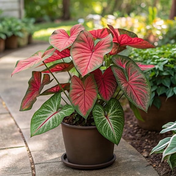 4 Florida Cardinal Caladium Bulbs for Planting - Great Indoor Plants (4 Bulbs)