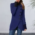 thumbnail image 3 of comerut Women Fall Winter Jacket Stand Collar Neck Protection Single-breasted Irregular Split Hem Soft Patchwork Long Sleeve Solid Color Thick Warm Mid Length Lady Coat, 3 of 8