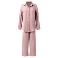 thumbnail image 5 of Women's Casual Button Down Cardigan Wide Leg Pants Suit Set Long Sleeve Loose Fit Trousers Outfit Stylish Comfortable Two Piece Ensemble summer pajama set, 5 of 6