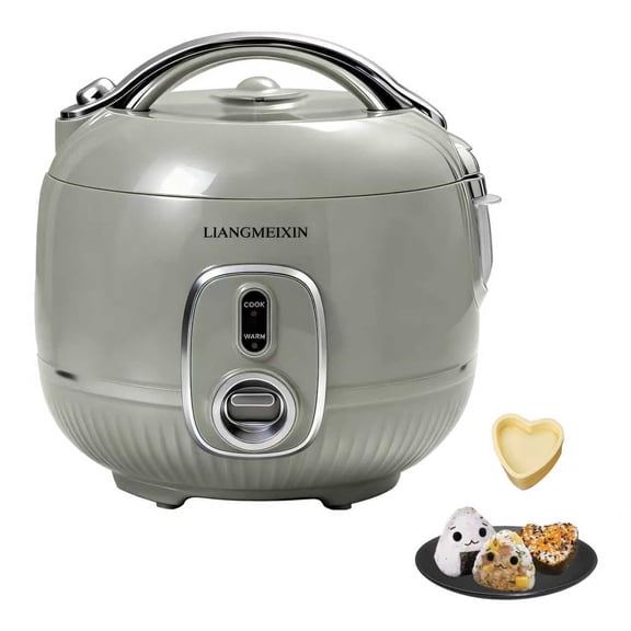 Durable 6-Cup Cooked, 3-Cup Uncooked Rice Cooker Small, Food Steamer with Rice Ball Mold, Removable Non-Stick Bowl, Sage Green