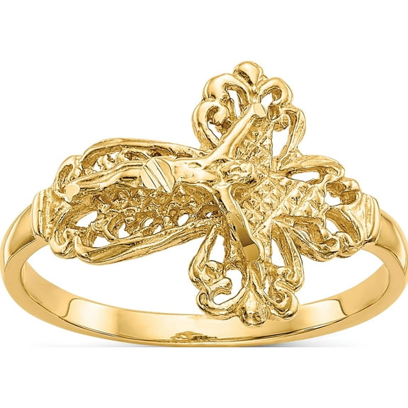 14K Yellow Gold Diamond Cut Crucifix Ring (Size 6) Made In United States k3970