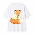 thumbnail image 4 of Women Oversized Drop‑Shoulder Cotton Tee, Watercolor Sleepy Red Fox In Knit Sweater Warm Woodland Animal‑Lover Casual T‑Shirt, 4 of 9