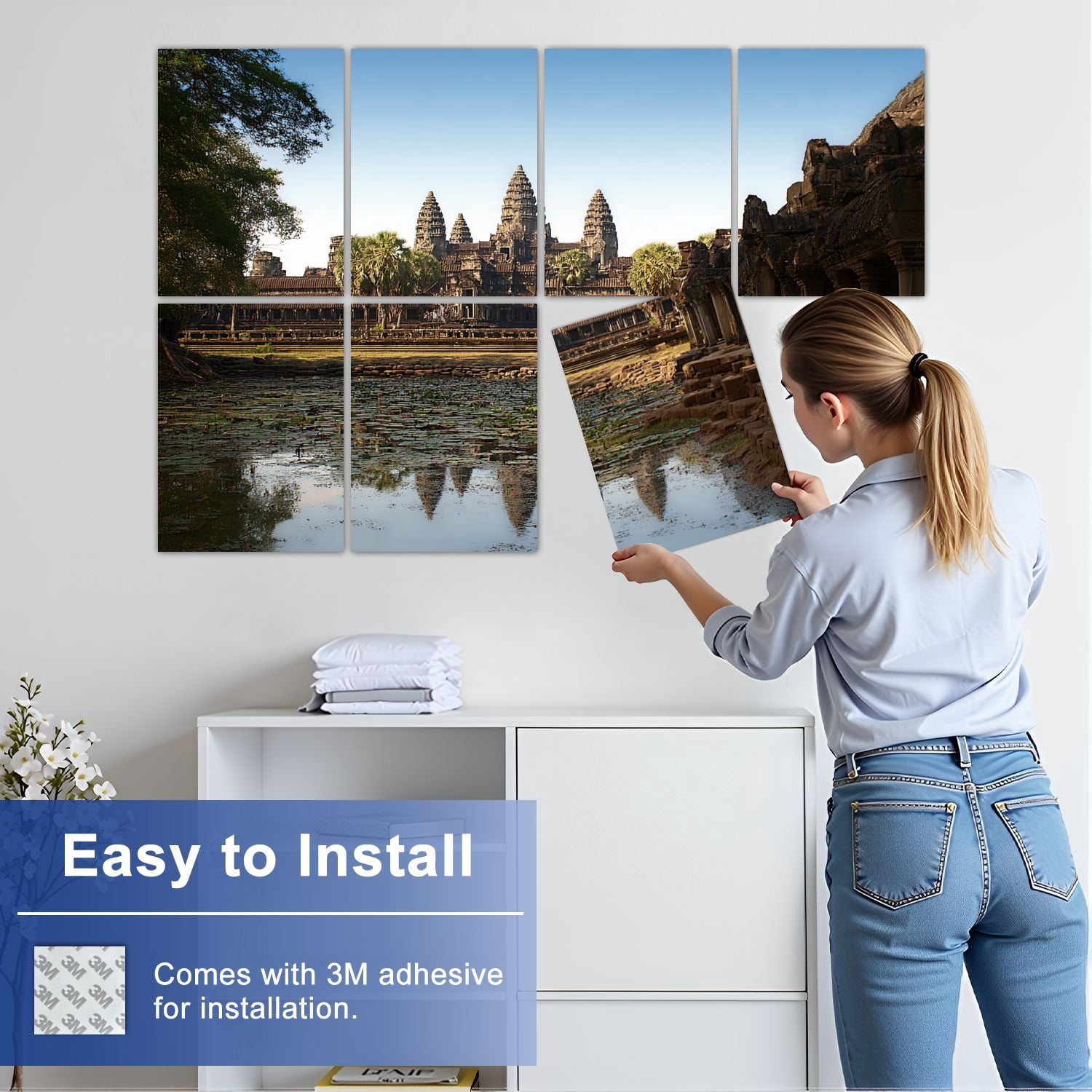 8 Pack Art Acoustic Panels Sound Absorbing angkor before sunset cambodia waters Decorative Soundproof Wall Panels Self Adhesive for Nursery Game Room Bedroom 48"x32"