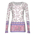 thumbnail image 5 of Women's Ribbed Knit Floral Shirts Crew Neck Long Sleeve Stretch T-Shirts Slim Fit Jumper Tops, 5 of 5